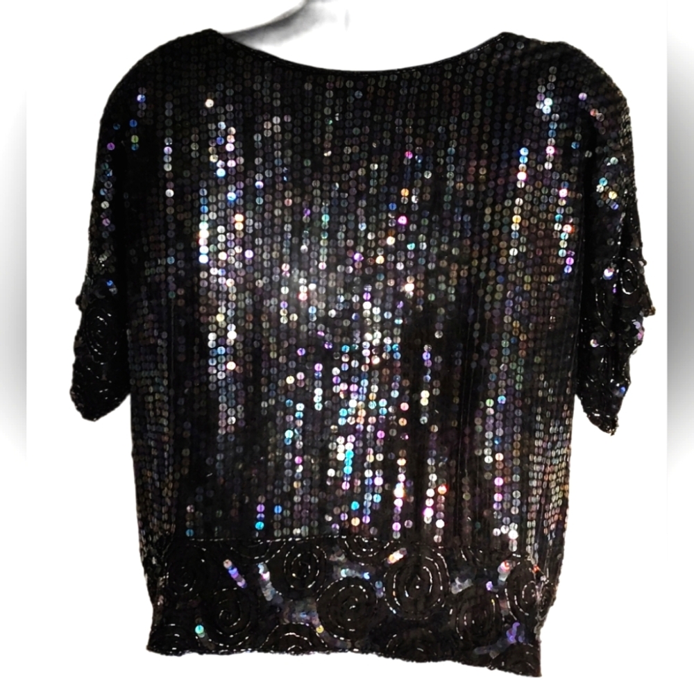 1980's Iridescent Sequin & Beaded Top by COTTON CASTLE